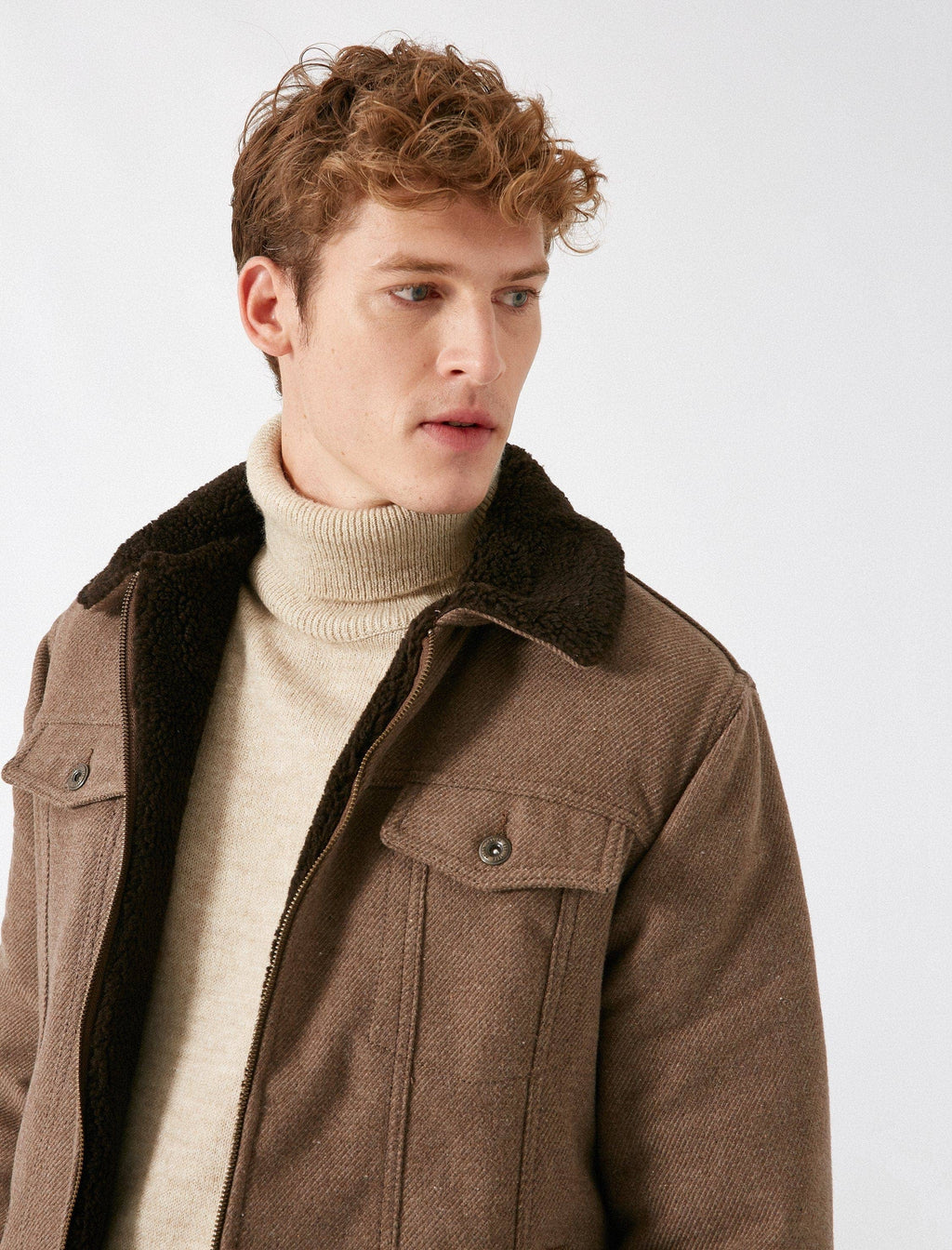 Sherpa Lined Trucker Jacket in Mink