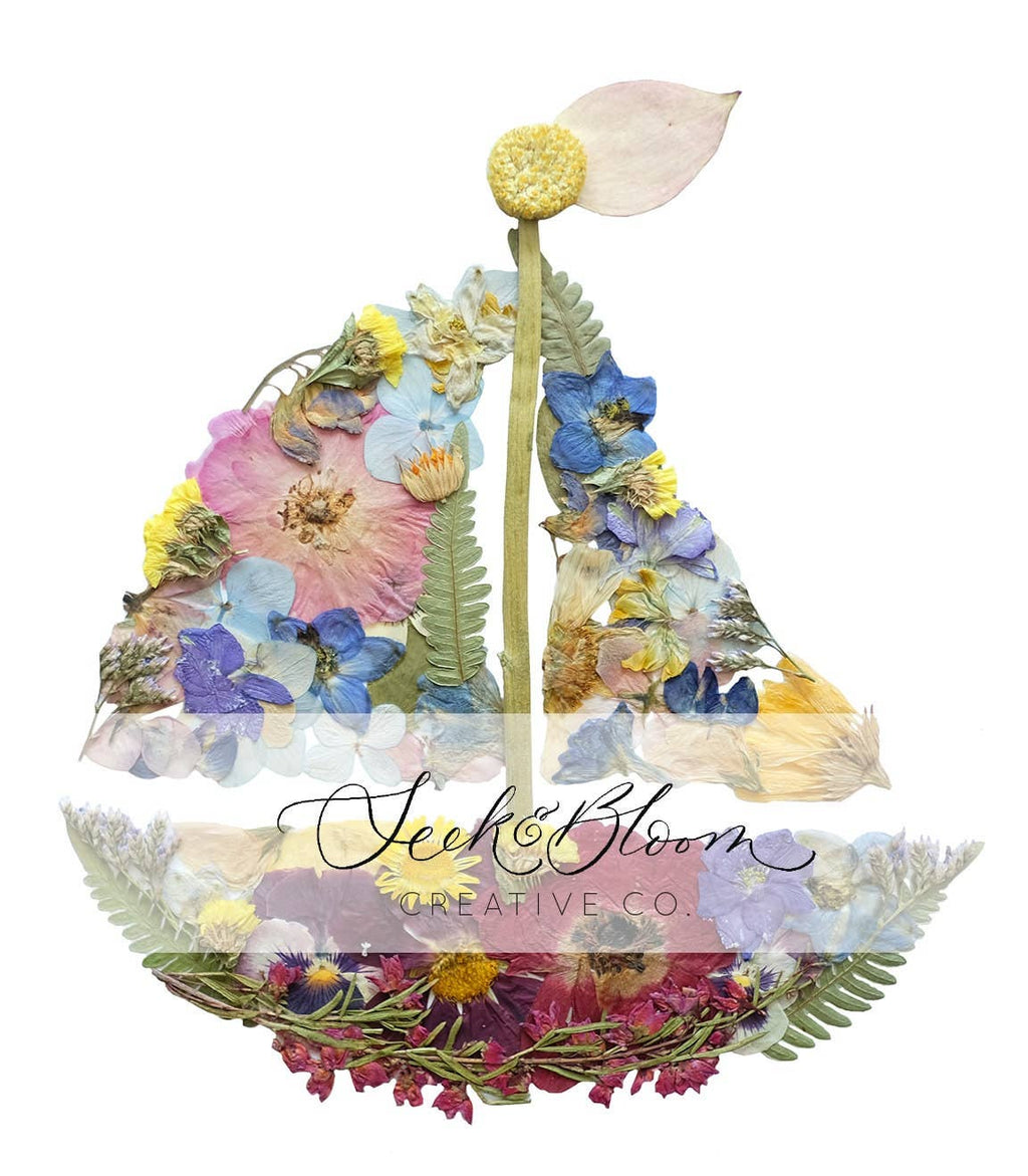 Sailboat Nautical Pressed flower Card