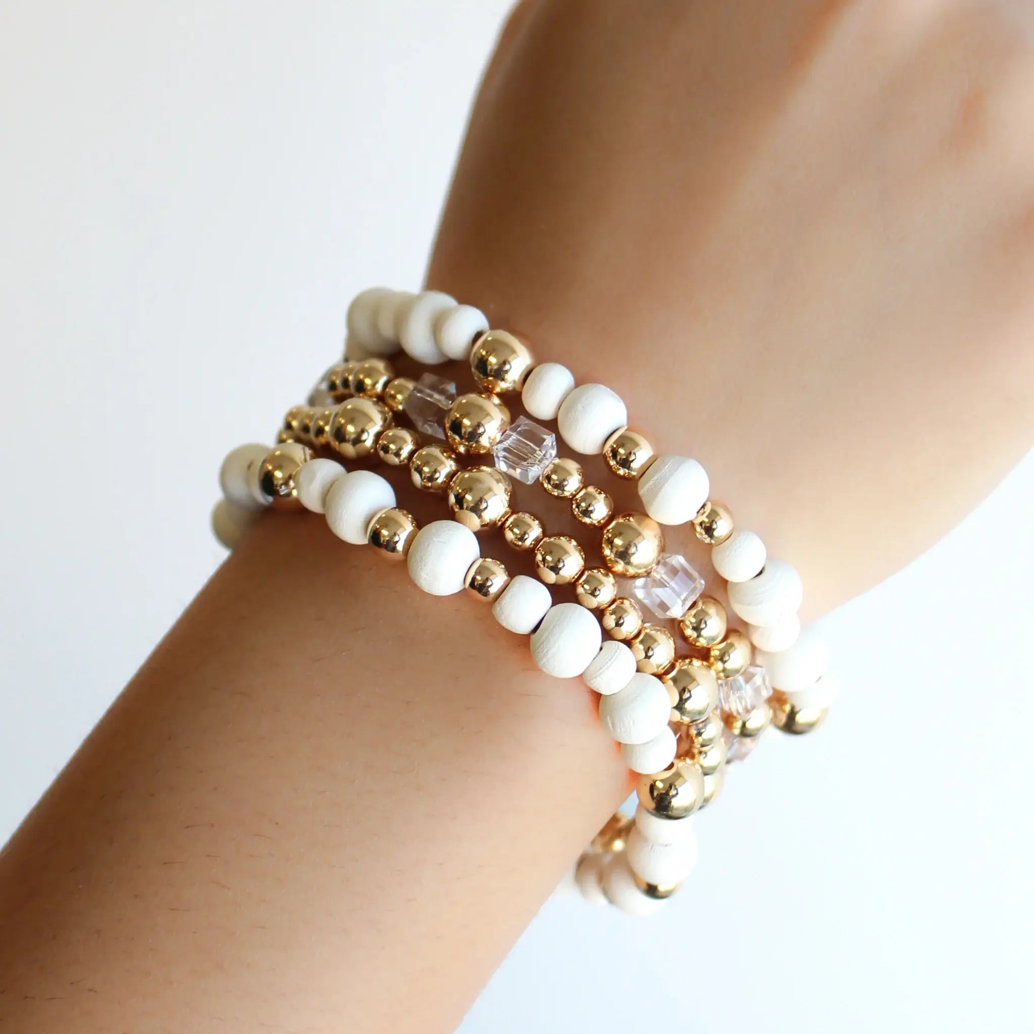 Stretch Bracelet | Layered White & Gold Beads