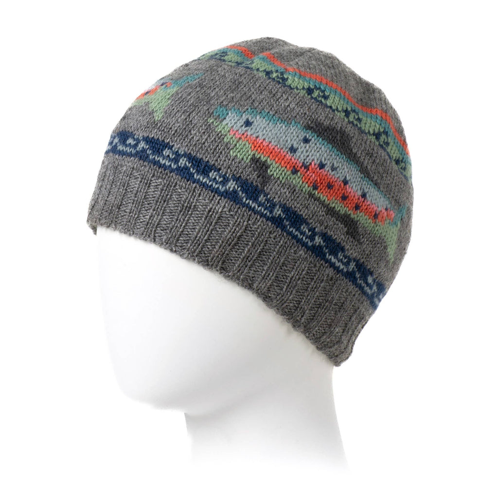 Trout Wool Beanie Hat with Fish Motif : Black
