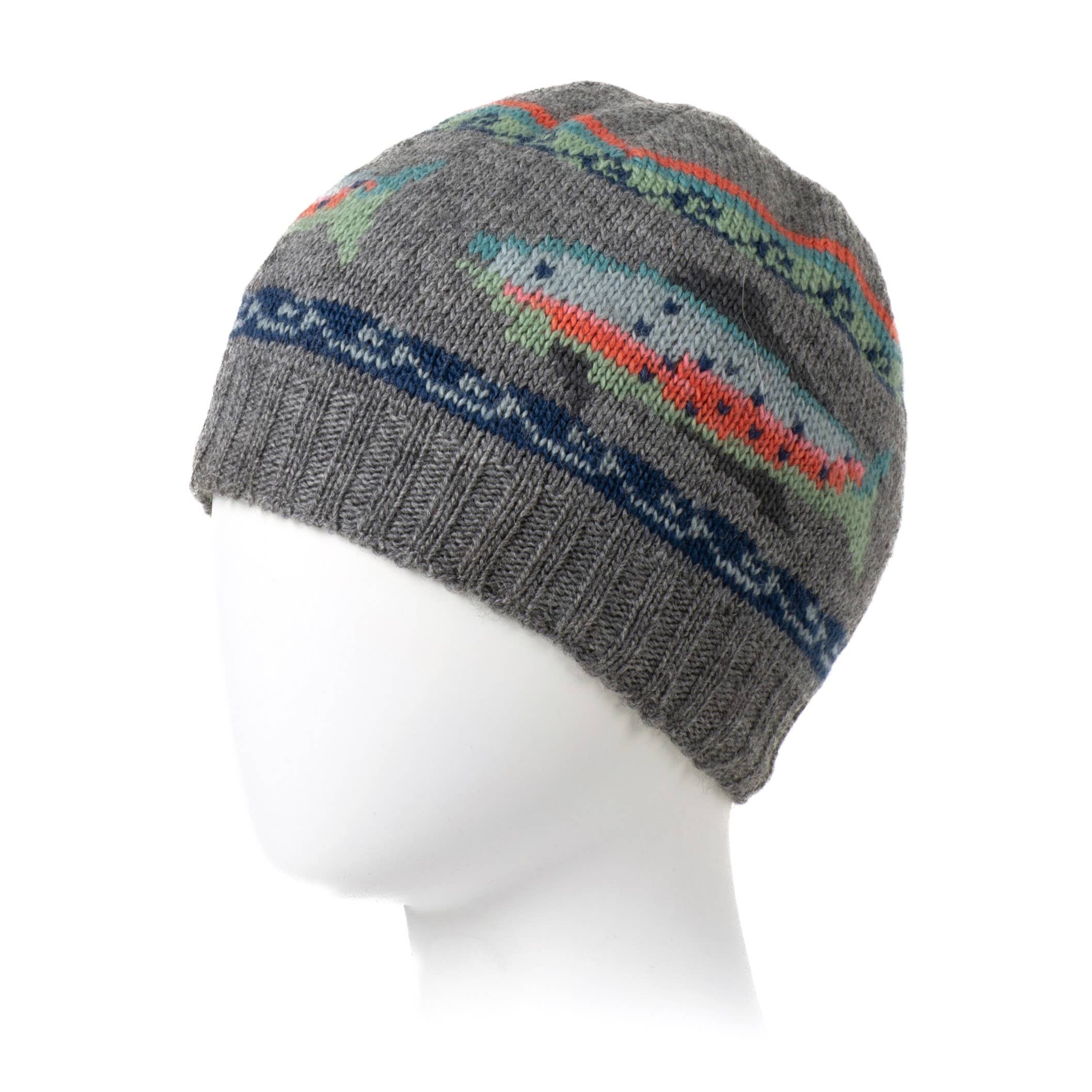 Trout Wool Beanie Hat with Fish Motif : Black