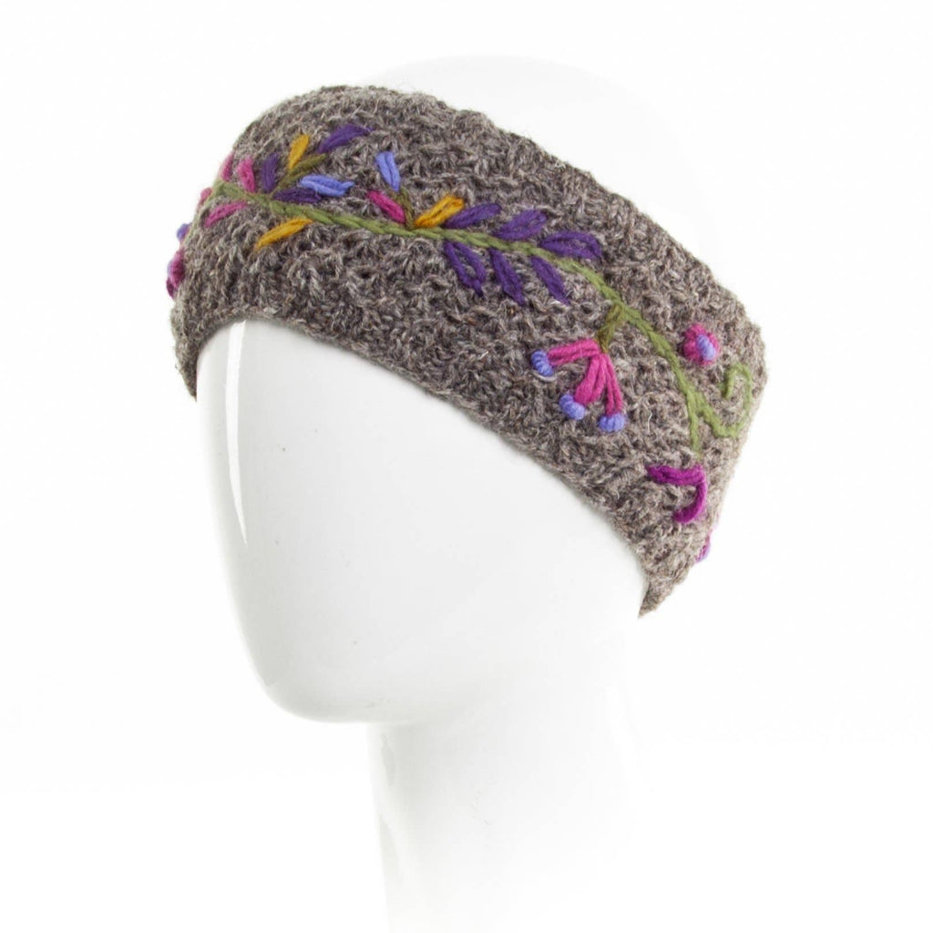 Naomi Knit Wool Headband with Embroidery: Medium Natural