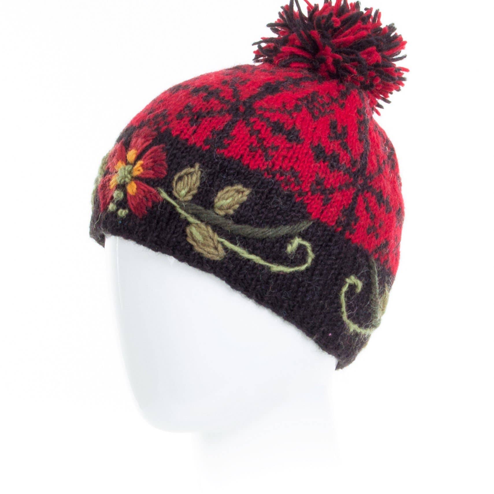 Eleanor Beanie Hat with Embroidered Floral Detail: Light Natural