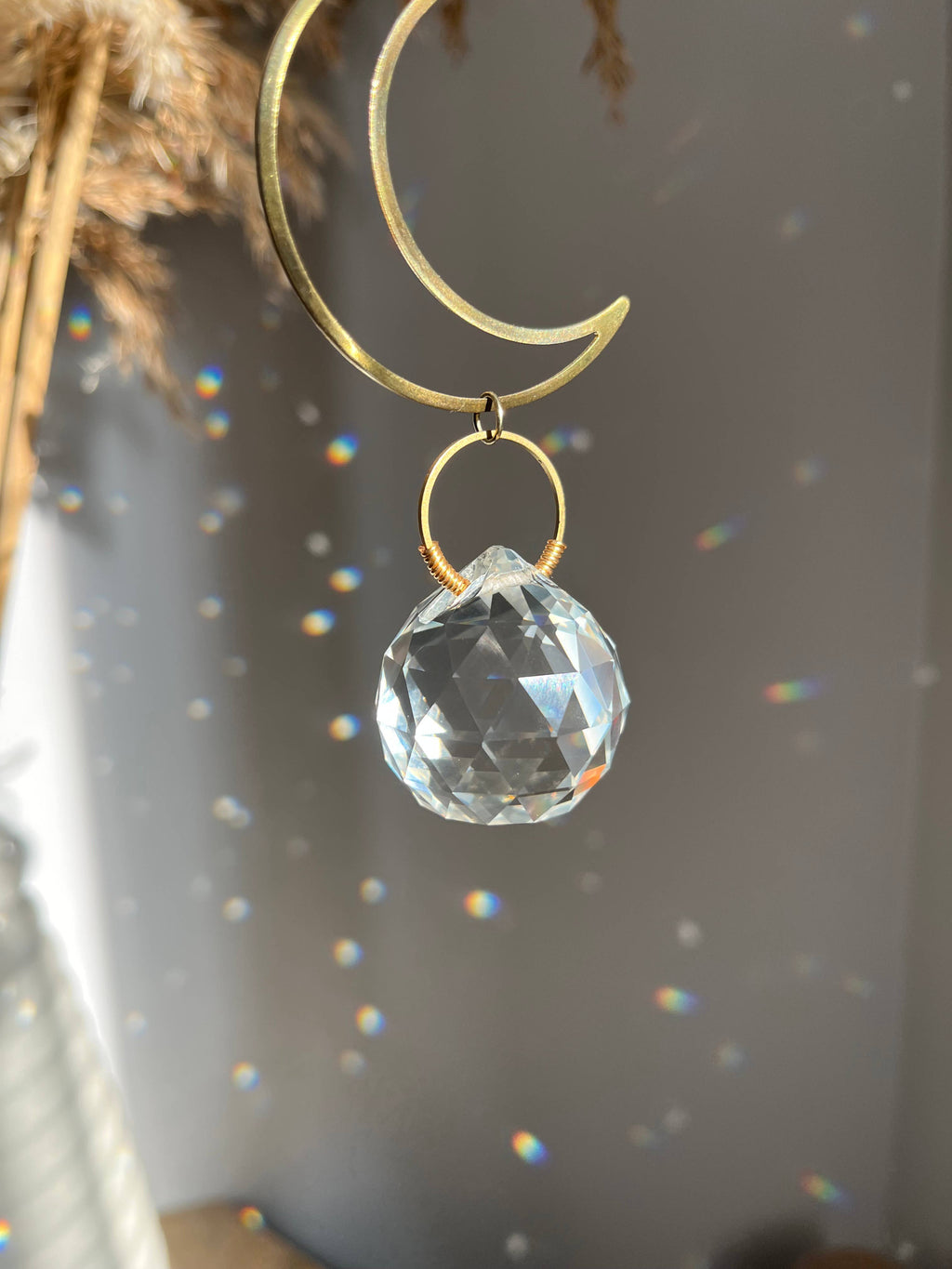 Crescent Moon Suncatcher with Clear Quartz