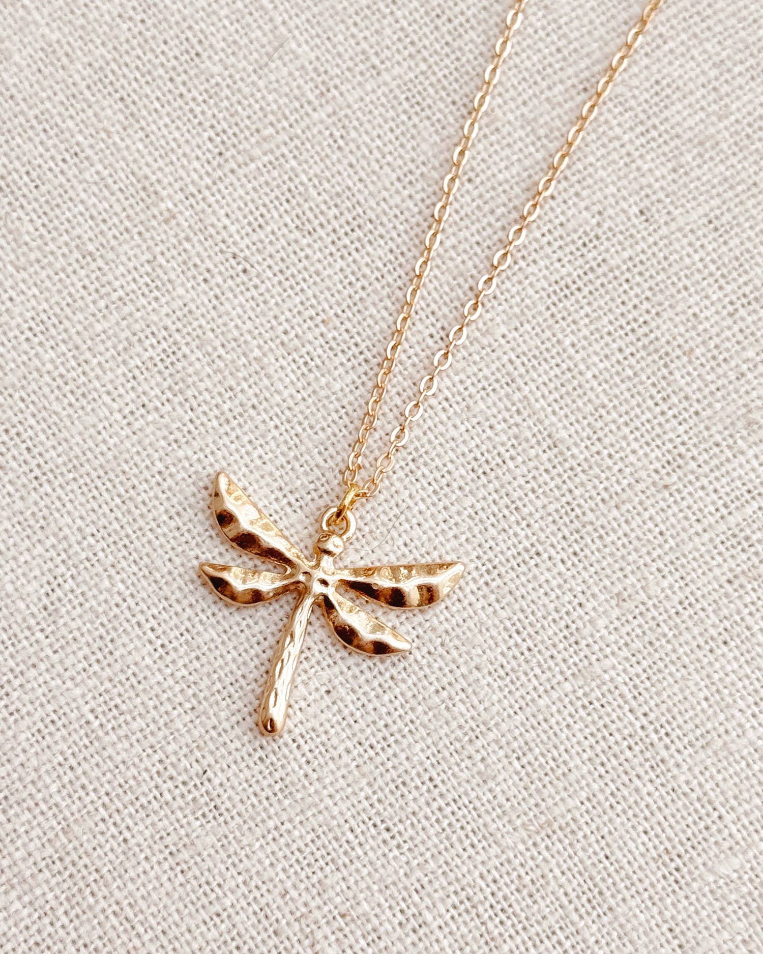 Minimalist Matte Gold Dragonfly Charm Necklace