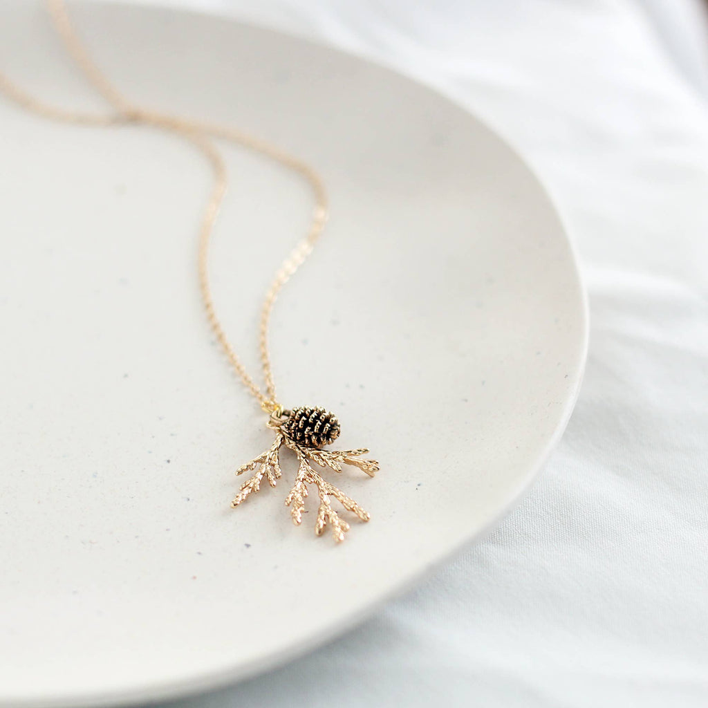 Juniper & Pine Cone Necklace: Gold