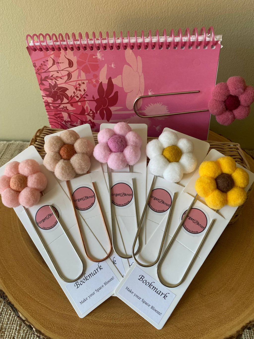 Flower Bookmark/ Oversized Paper Clip/ Pompom & Felt Flower : Sangria