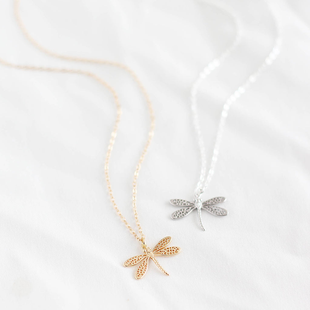 Dragonfly Necklace: Yellow Gold