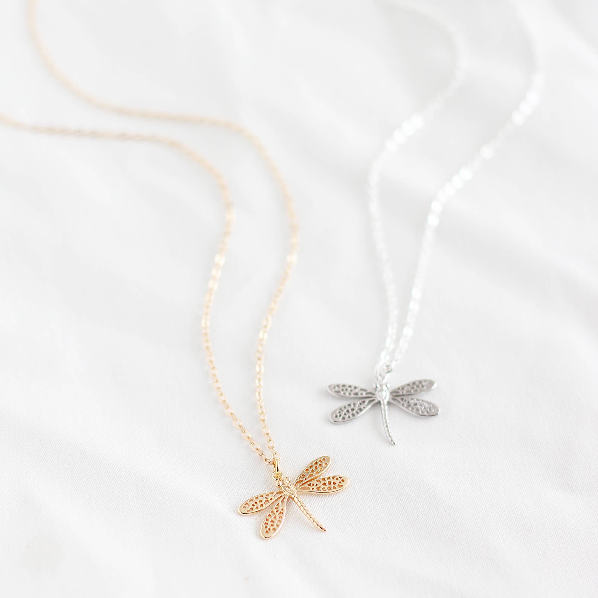 Dragonfly Necklace: Yellow Gold