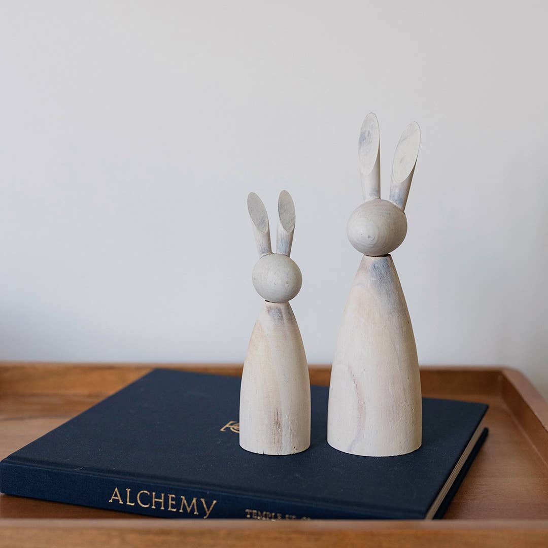 Carved Wooden Rabbits, Set of 2