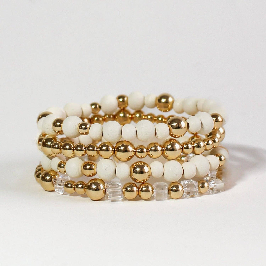 Stretch Bracelet | Layered White & Gold Beads