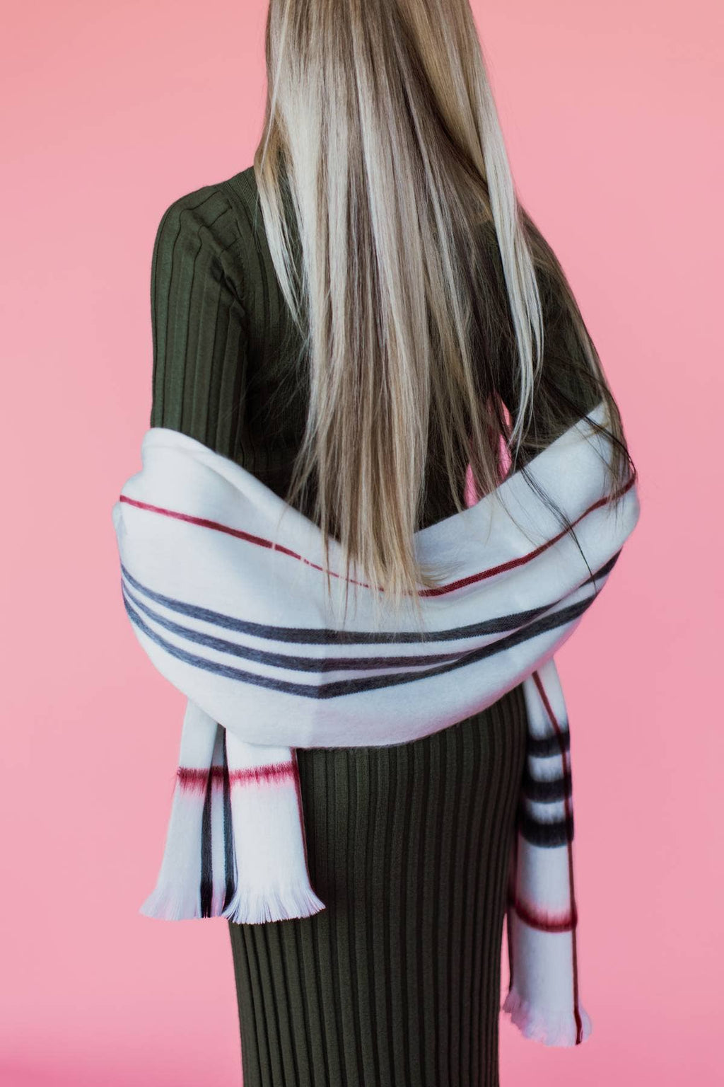 Cream Metro Plaid Alpaca Wool Scarf