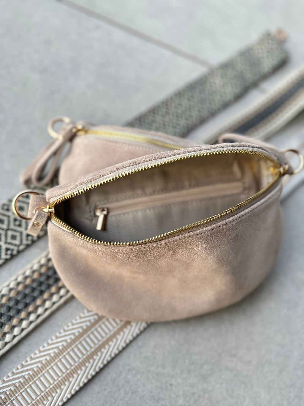 Suede bone crossbody bag