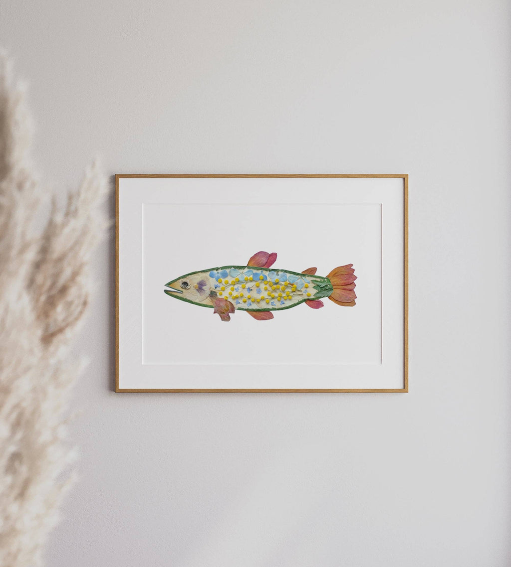 Fish Trout, Pressed Flower Art Print: 8x10