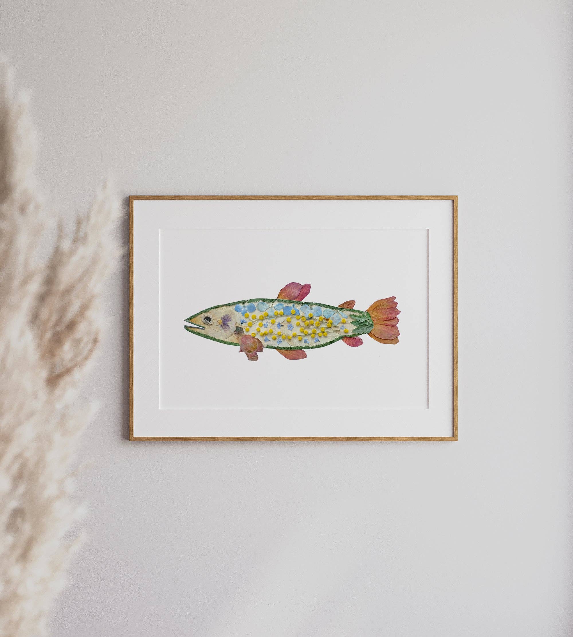 Fish Trout, Pressed Flower Art Print: 8x10