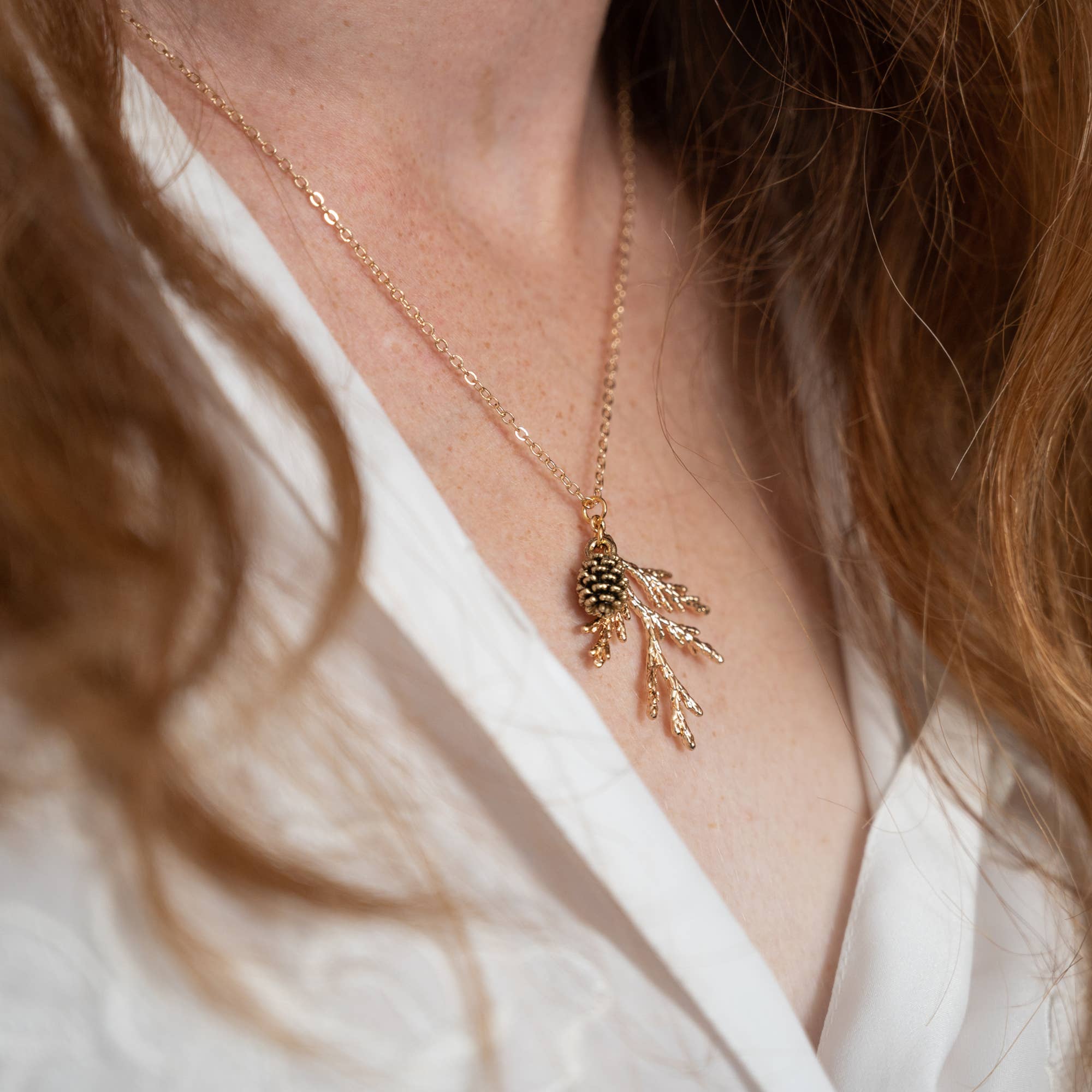 Juniper & Pine Cone Necklace: Gold
