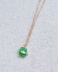 Gold Green Enamel Charm Necklace