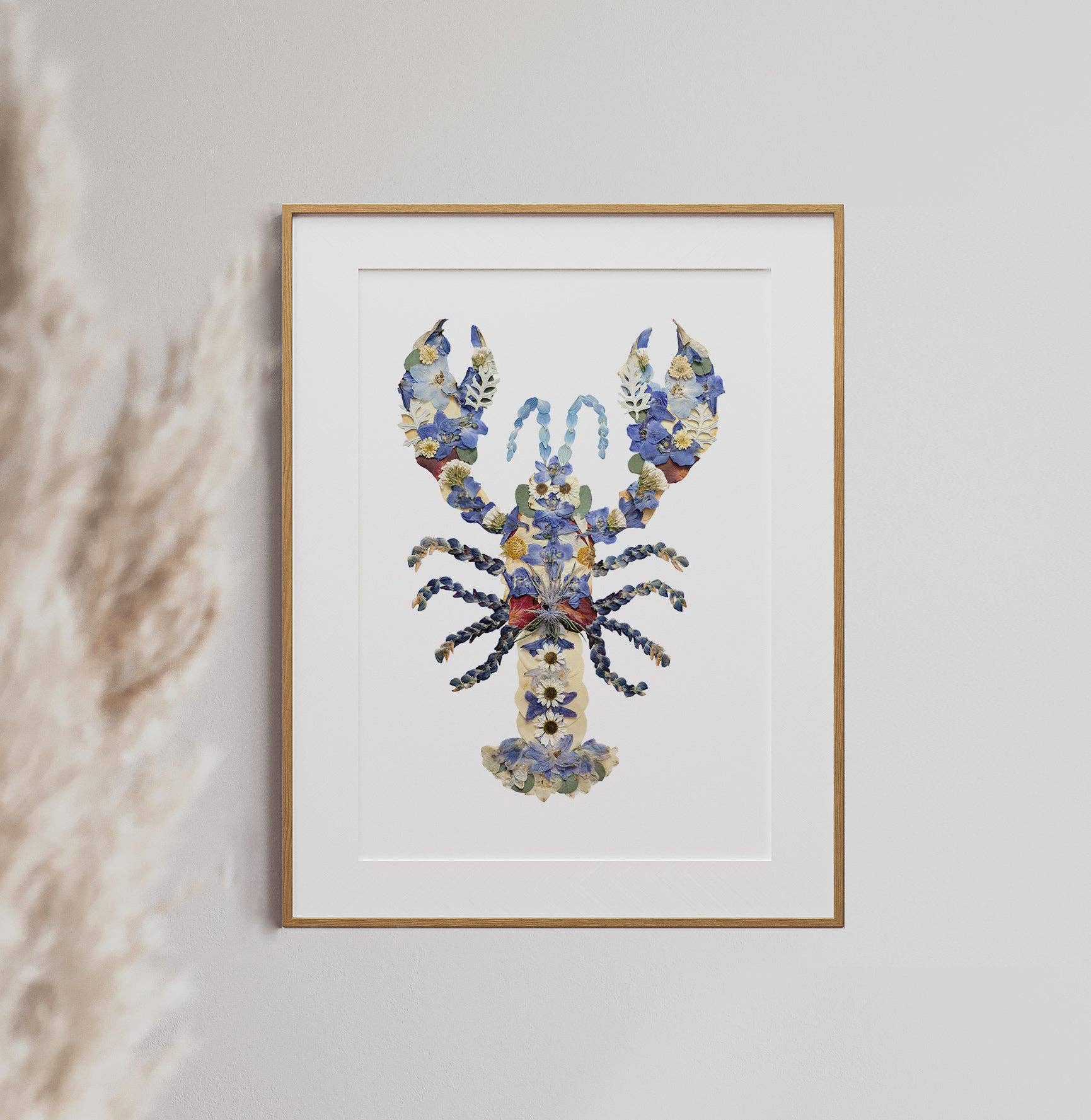 Lobster Blue Pressed Flowers, Pressed Flower Art Print: 8x10