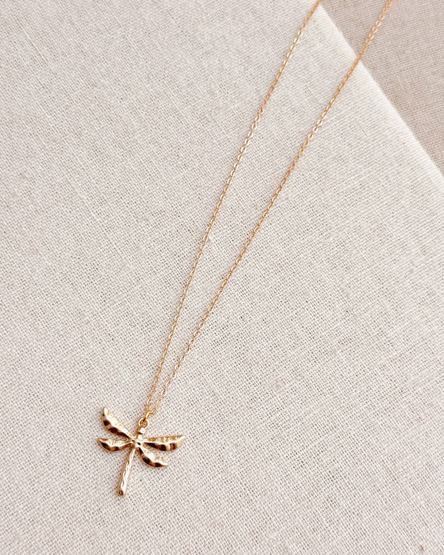 Minimalist Matte Gold Dragonfly Charm Necklace