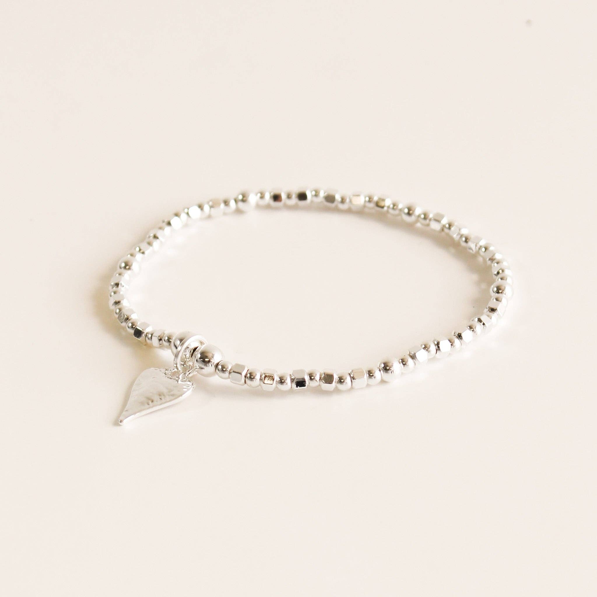 Stretch Bracelet | Silver with Heart Charm