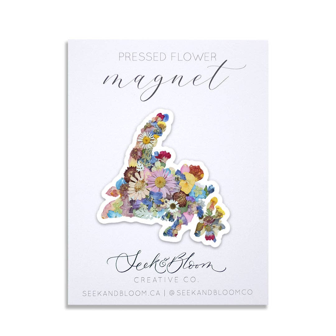 Newfoundland Map Pressed Flower Magnet