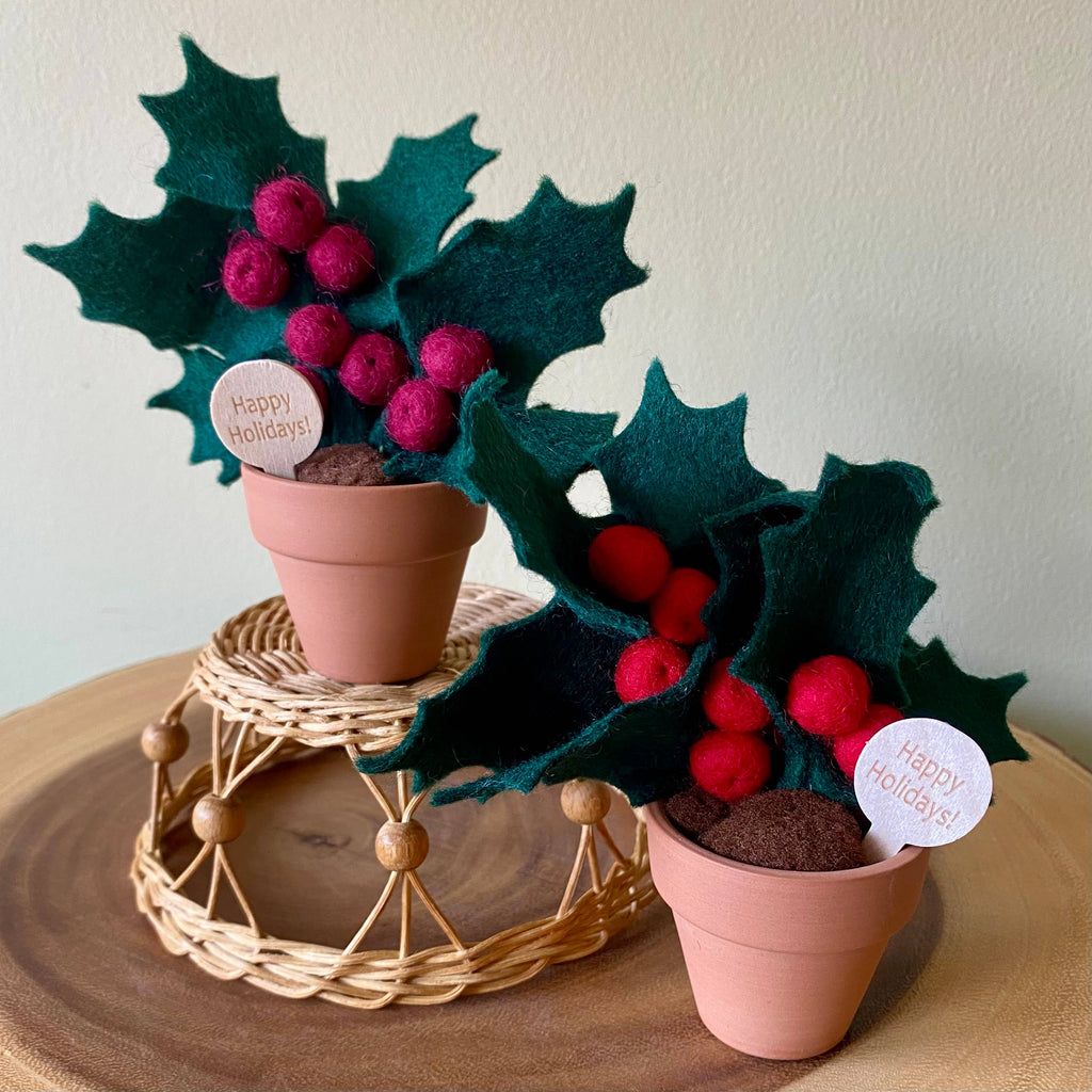 Christmas Holly Felt Forever Plant (Dec Birth Month Flower): Red