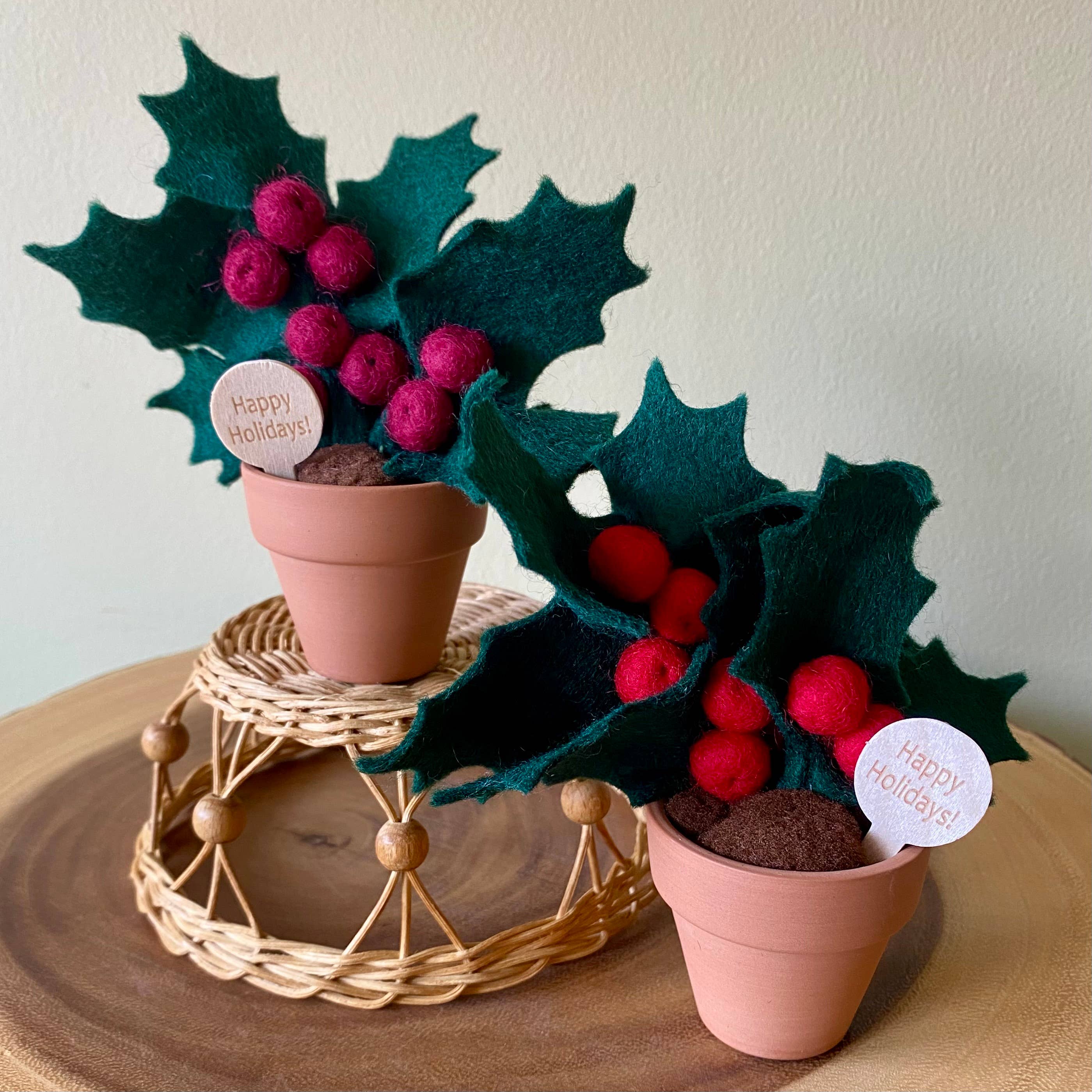 Christmas Holly Felt Forever Plant (Dec Birth Month Flower): Red