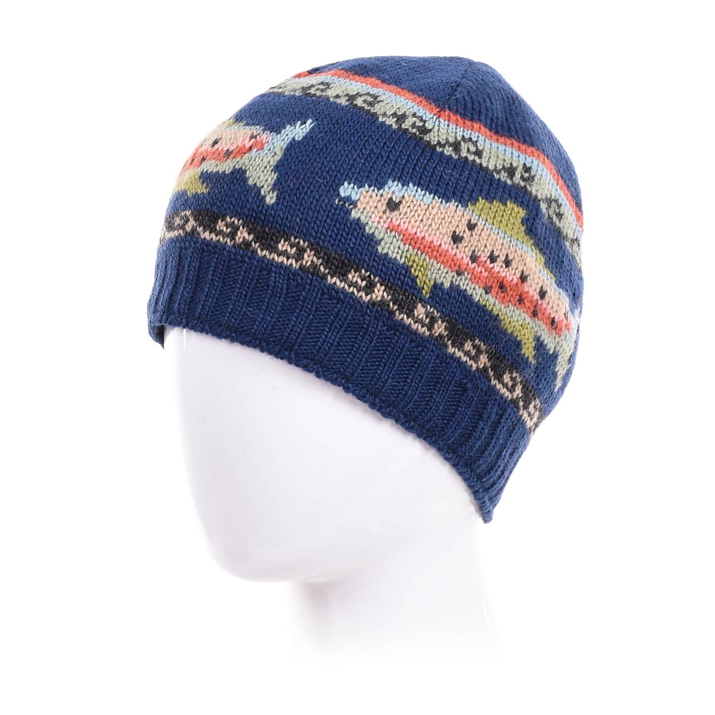 Trout Wool Beanie Hat with Fish Motif : Black