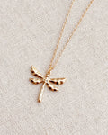 Minimalist Matte Gold Dragonfly Charm Necklace