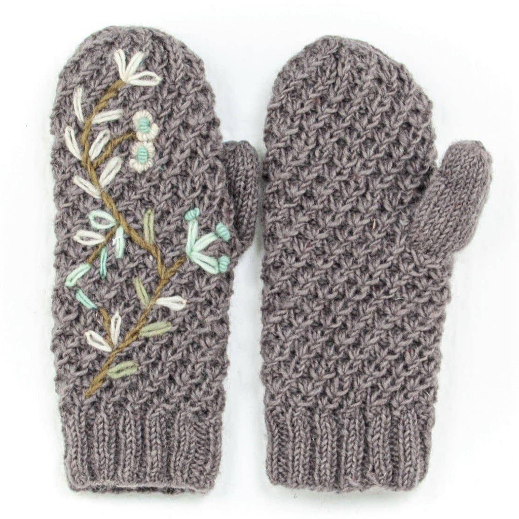 Naomi Embroidered Wool Hand Knit Mittens