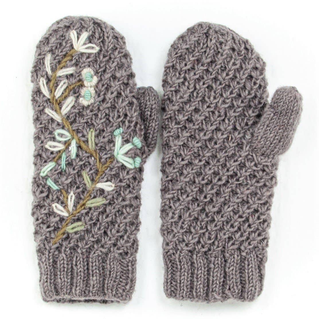 Naomi Embroidered Wool Hand Knit Mittens