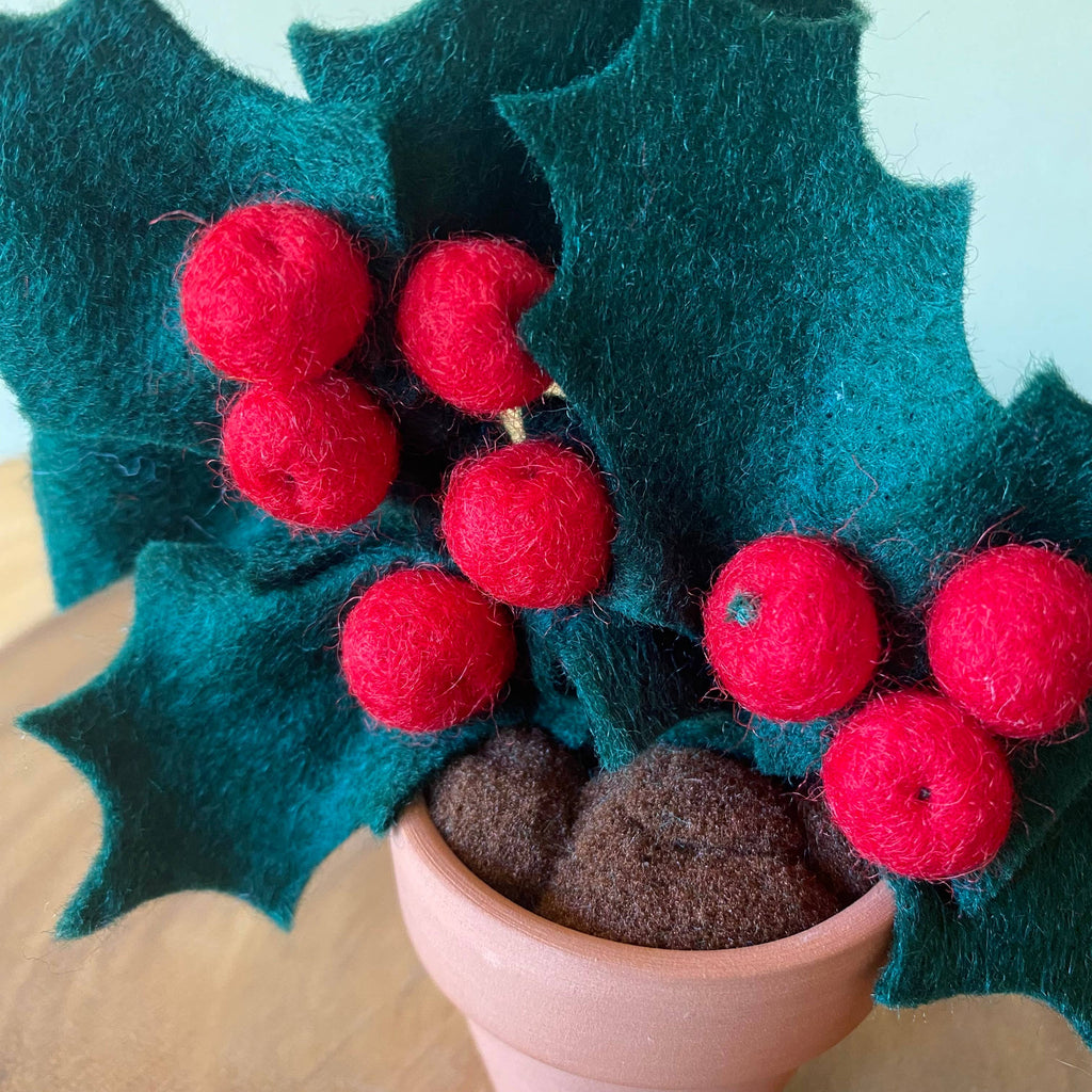 Christmas Holly Felt Forever Plant (Dec Birth Month Flower): Red
