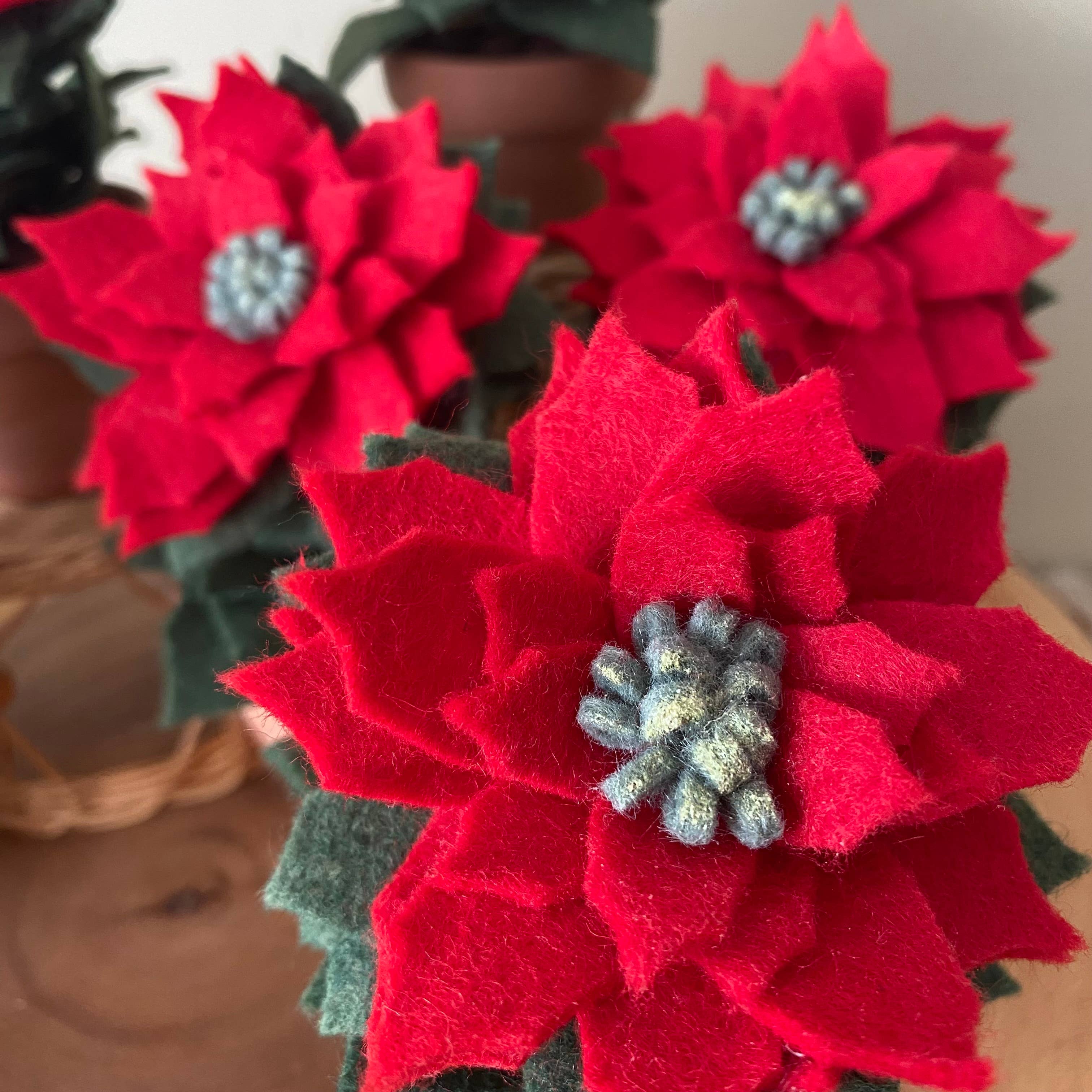 Christmas Mini Felt Poinsettia in Terracotta Pot