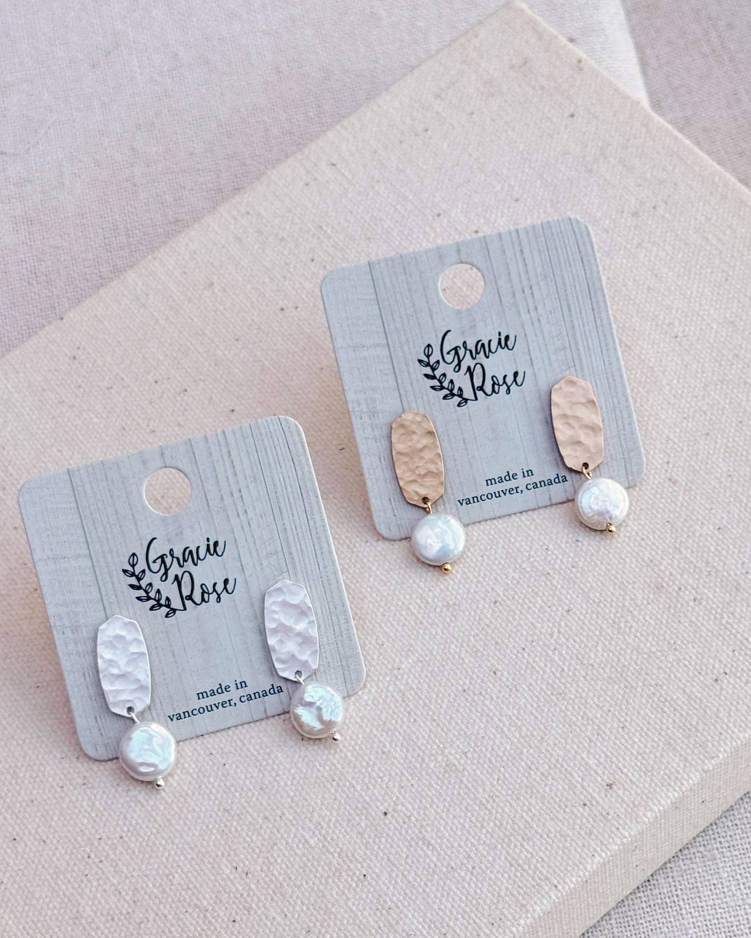 Gold and Silver Hammered Stud Coin Pearl Drop Earrings: Yellow Gold