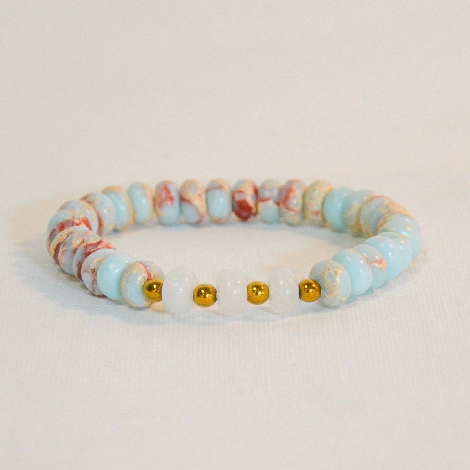 Stretch Bracelet | White Opal Stones & Rhondelles
