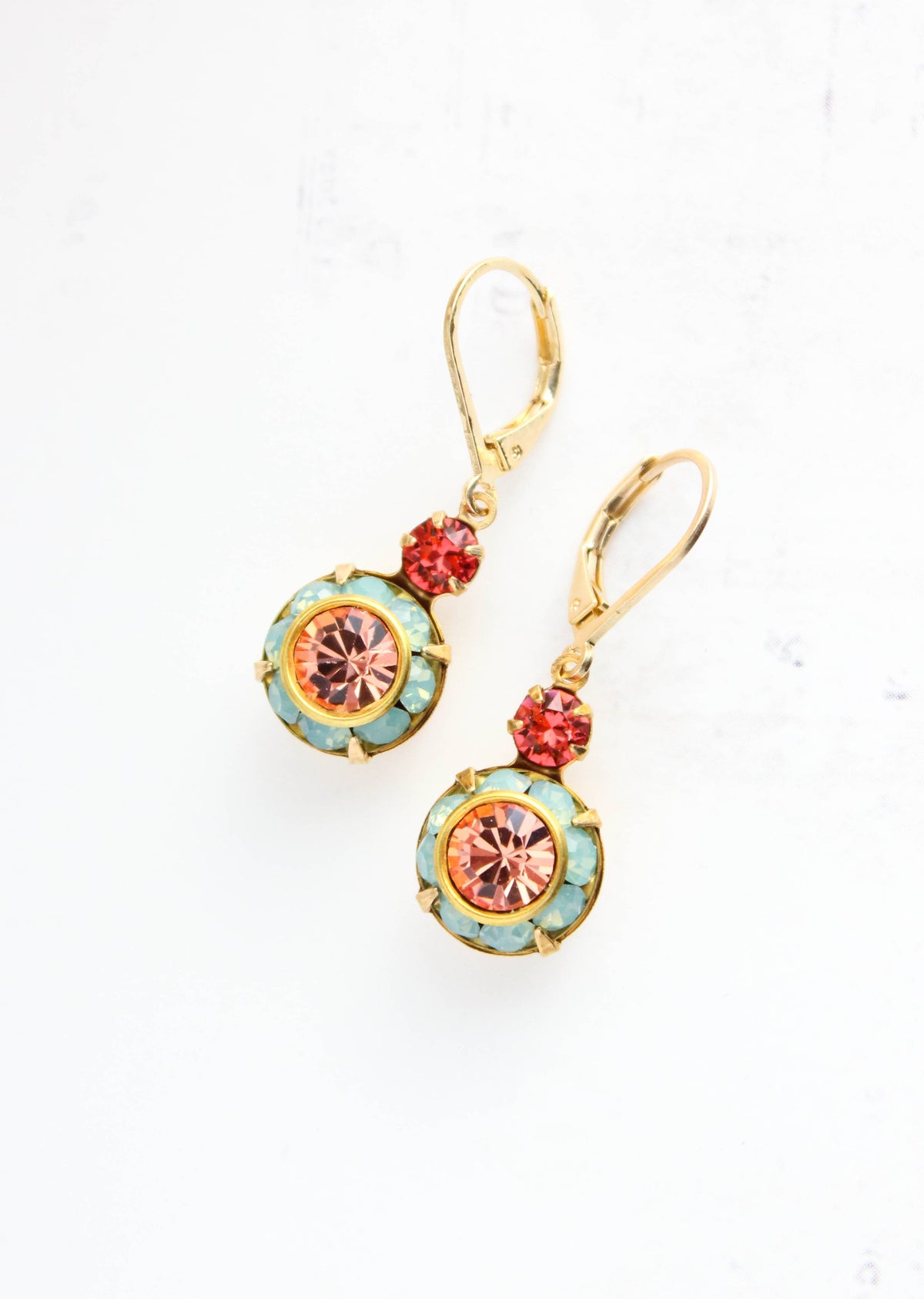 Art Deco Earrings | Coral Peach and Aqua Opal