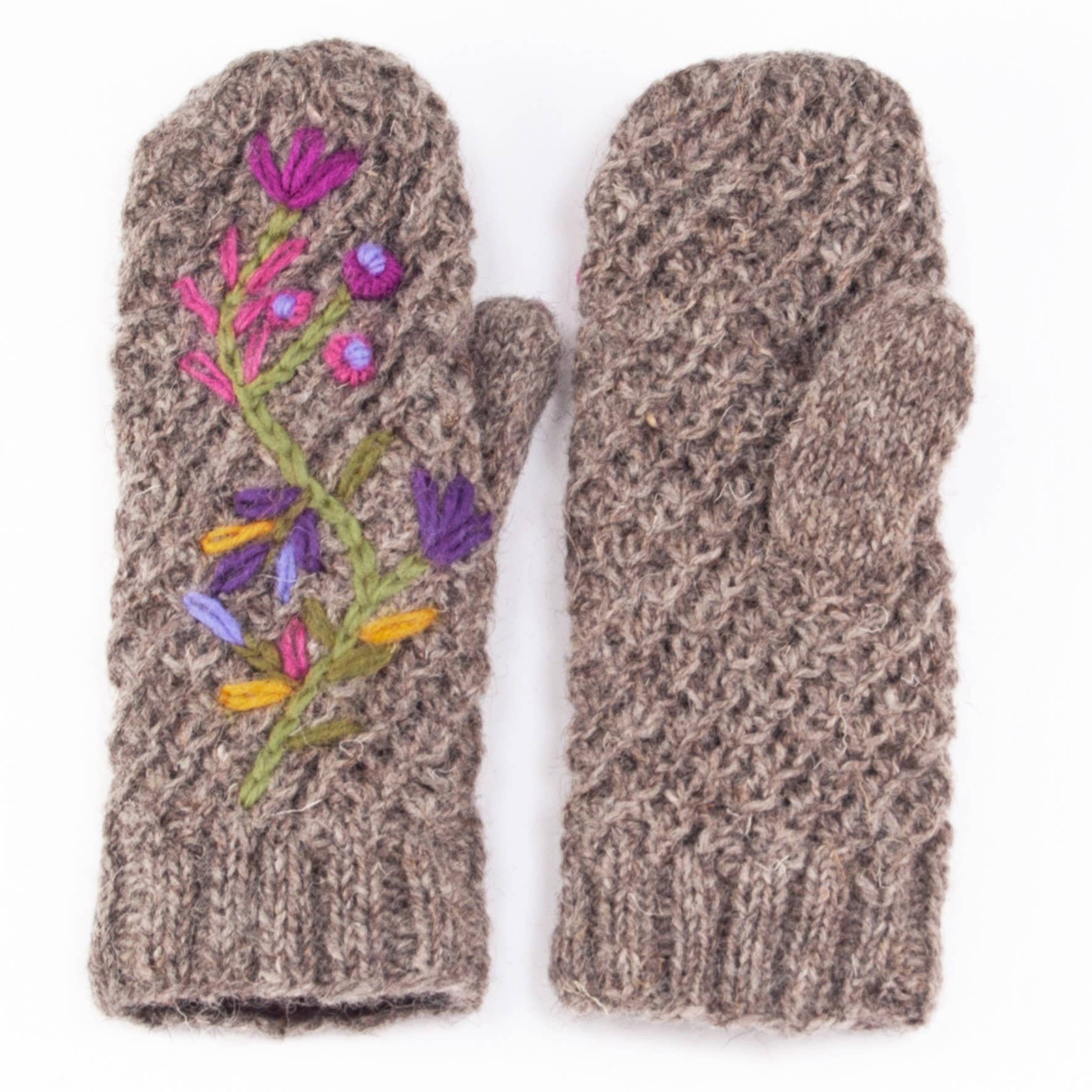 Naomi Embroidered Wool Hand Knit Mittens