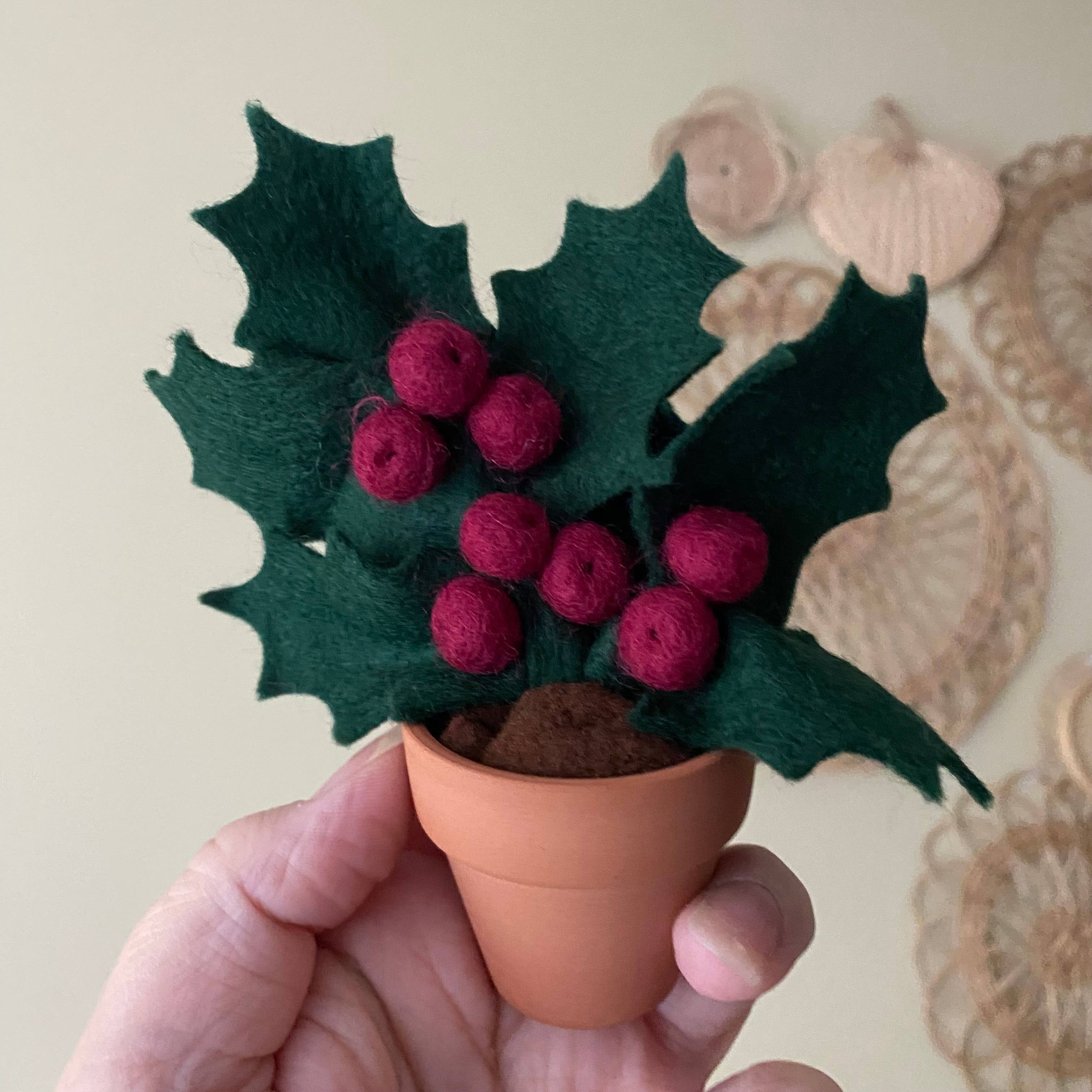 Christmas Holly Felt Forever Plant (Dec Birth Month Flower): Red