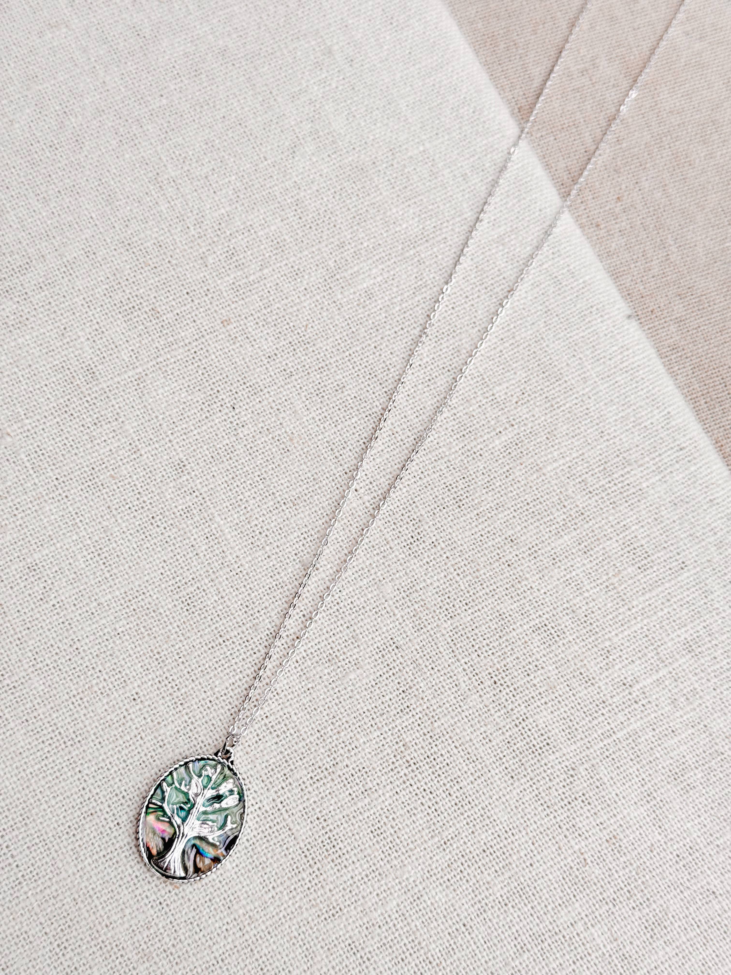 Tree of Life Abalone Charm Talisman Medallion Necklace