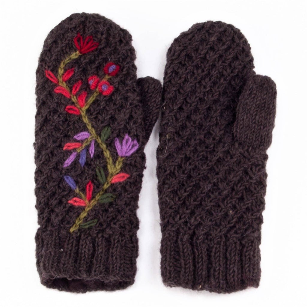 Naomi Embroidered Wool Hand Knit Mittens