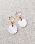 Minimalist Gold Mother of Pearl Coin Drop Earrings: Off-White