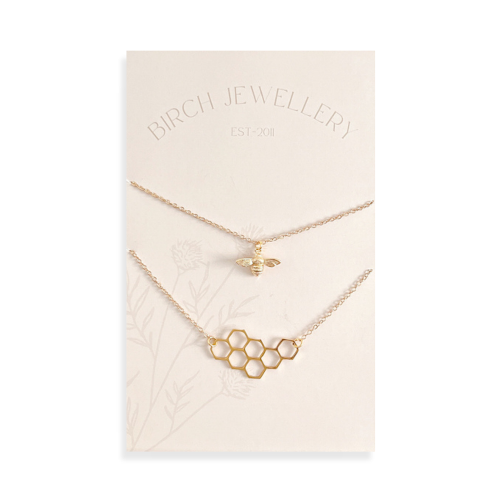 Bee & Honeycomb Necklace Set: Gold
