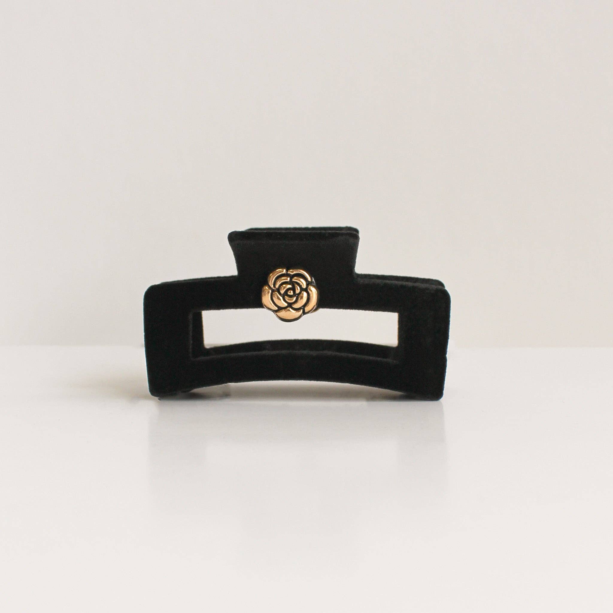 Claw Clip | Black Velvet with Gold Flower