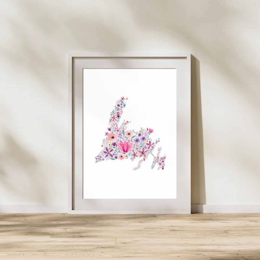 Floral Newfoundland Map Fine Art Print