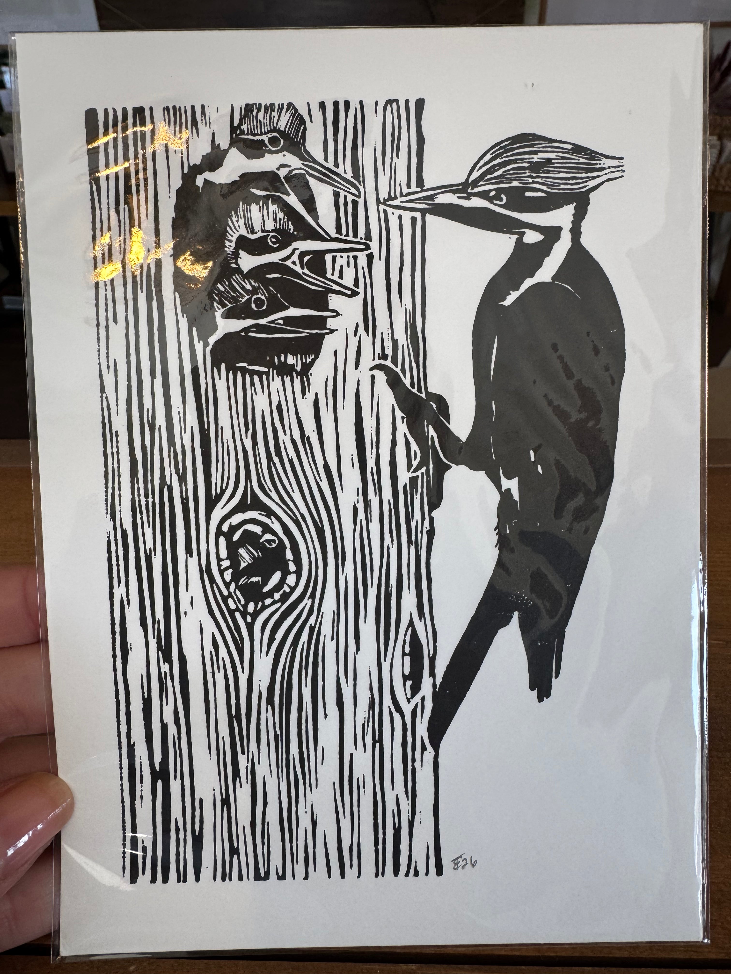 Original Linocut Block Print | Woodpeckers