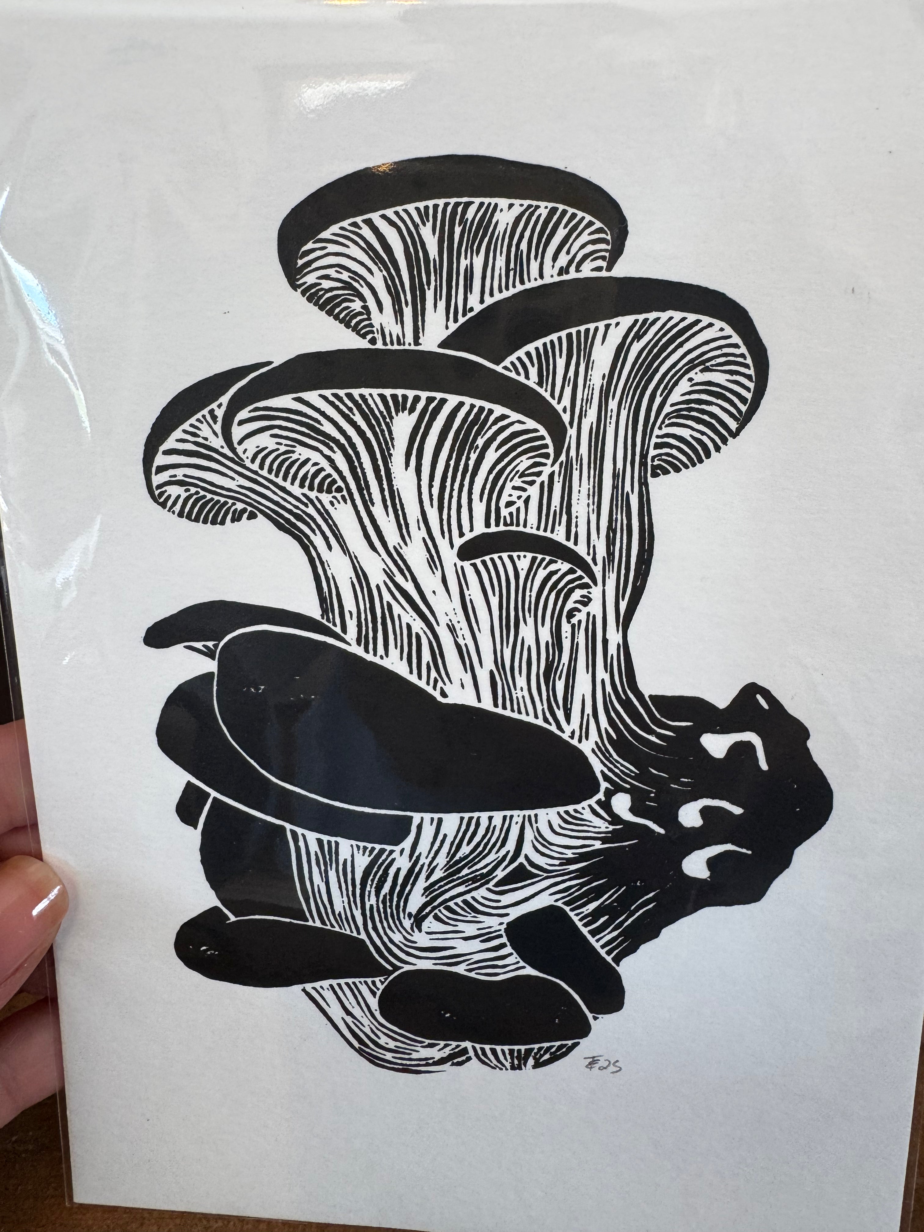 Original Linocut Block Print | Mushrooms