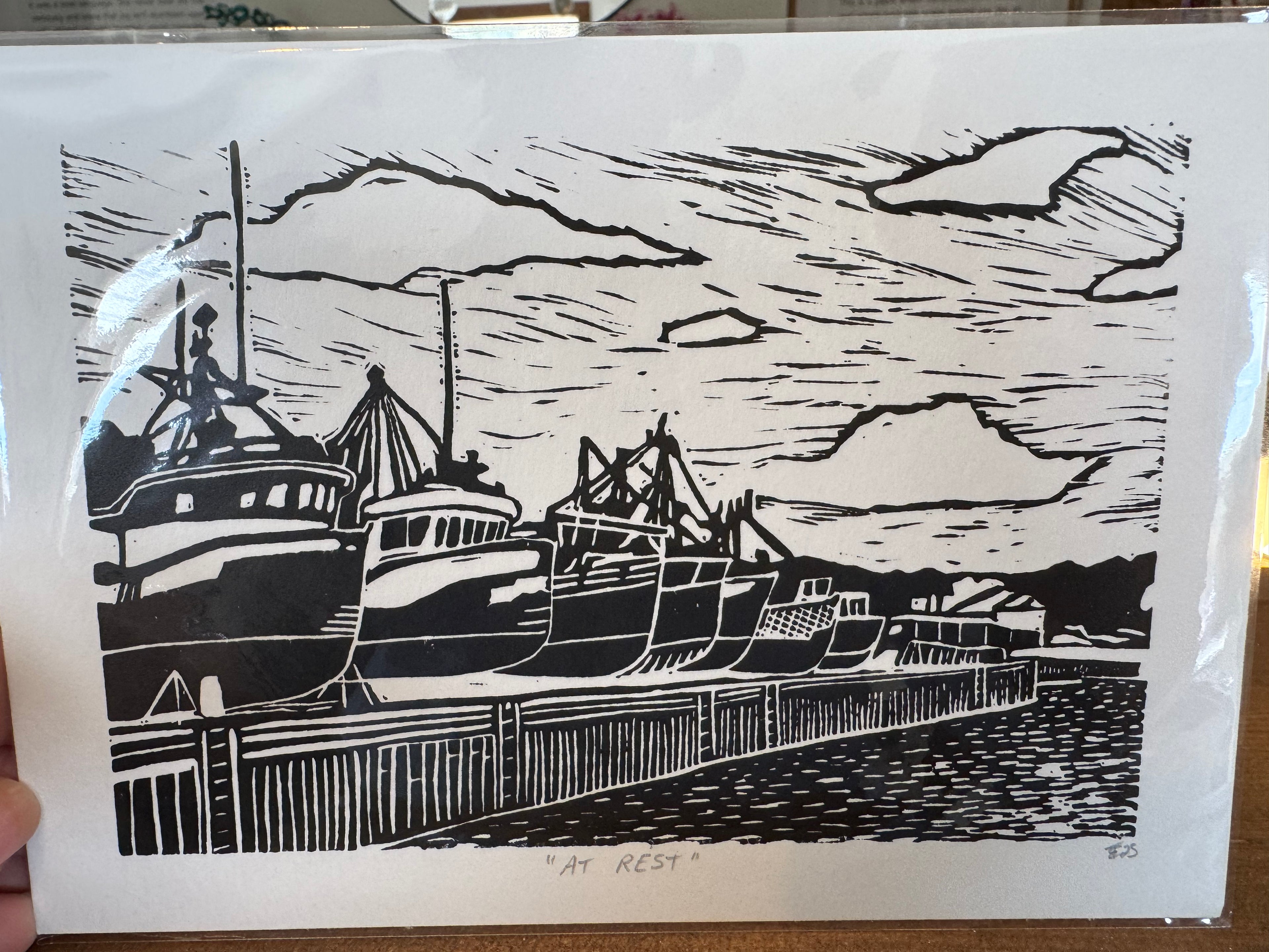 Original Linocut Block Print | Bay Bulls Harbour