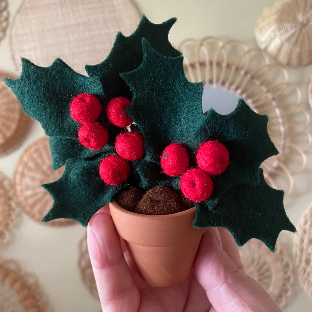 Christmas Holly Felt Forever Plant (Dec Birth Month Flower): Red