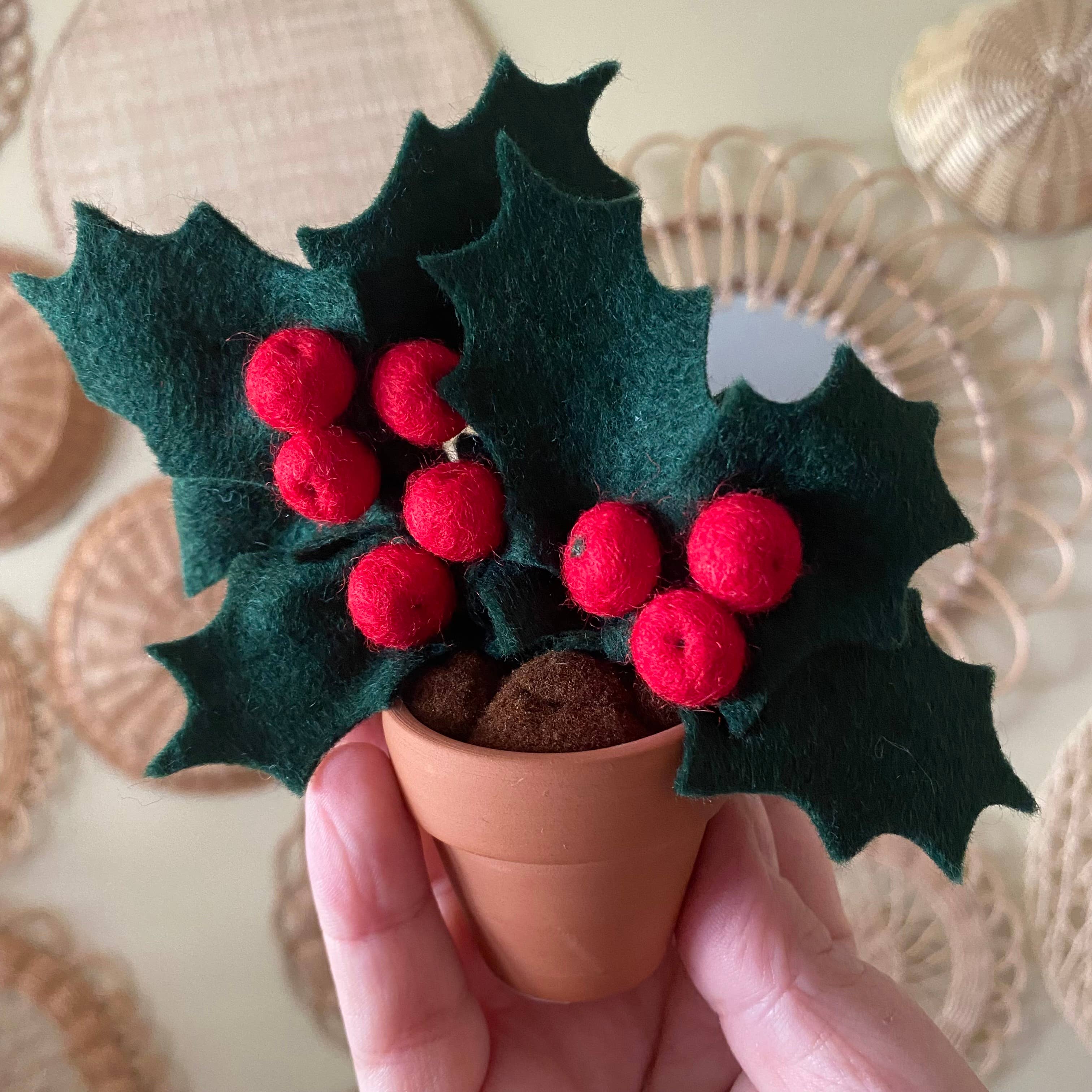Christmas Holly Felt Forever Plant (Dec Birth Month Flower): Red