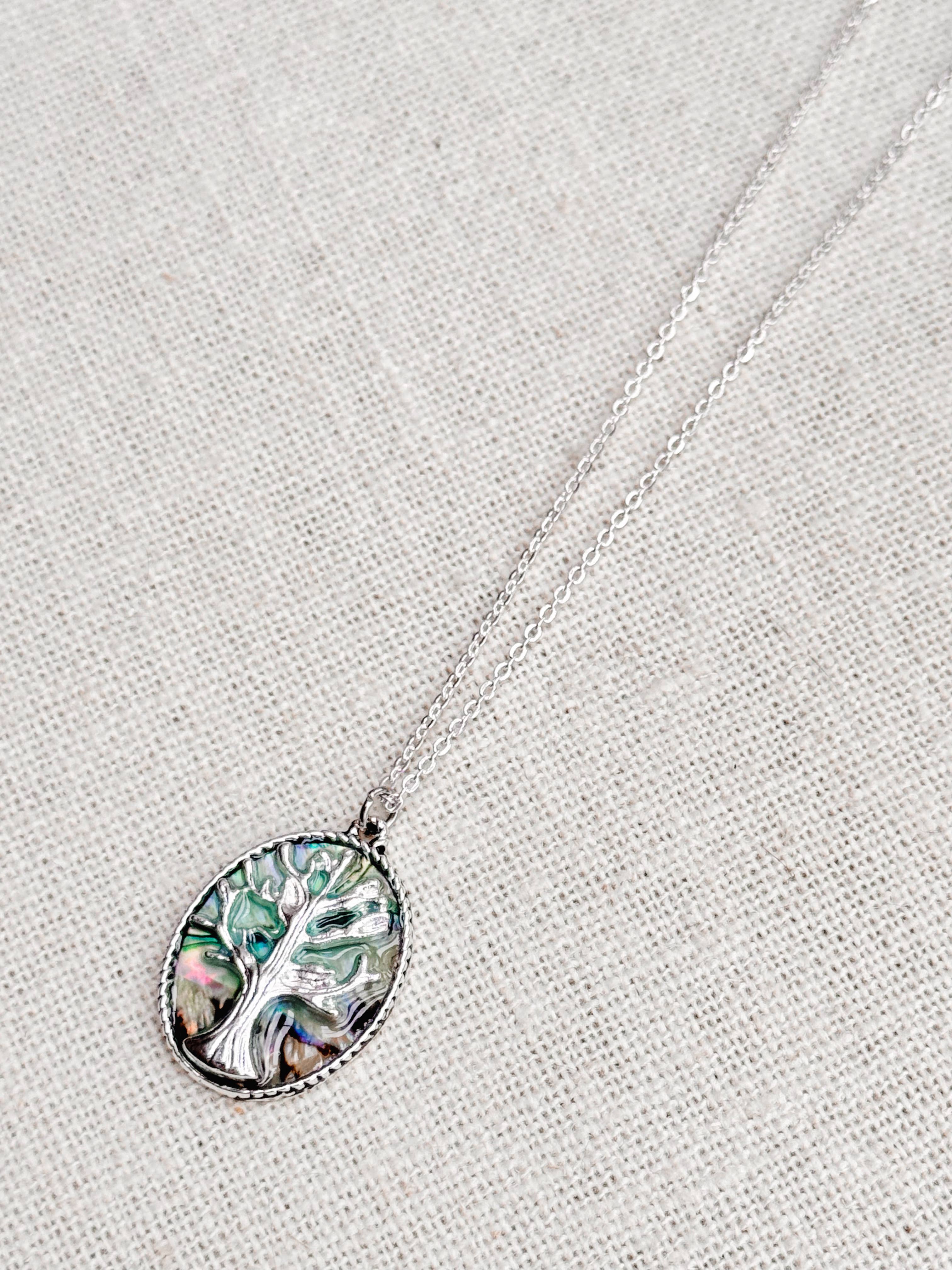 Tree of Life Abalone Charm Talisman Medallion Necklace